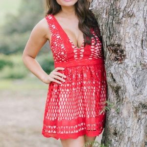 MISSGUIDED Red Lace Dress Size 6